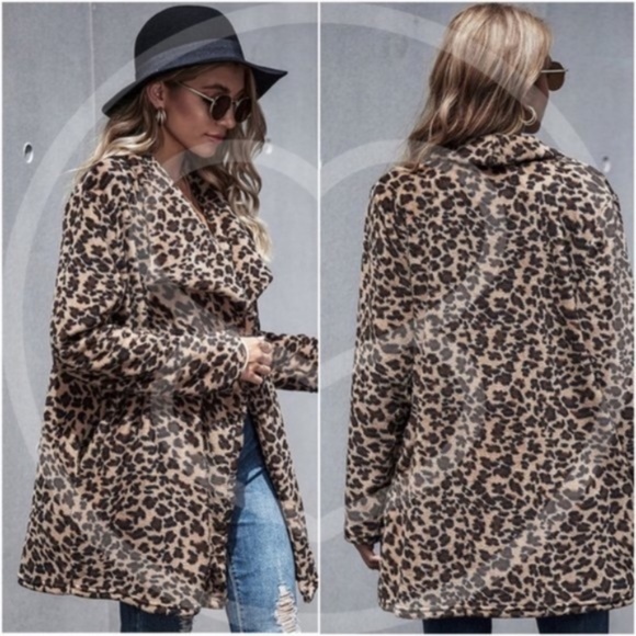 Boho Camel Vegan fur leopard print jacket Teddy - Picture 2 of 4